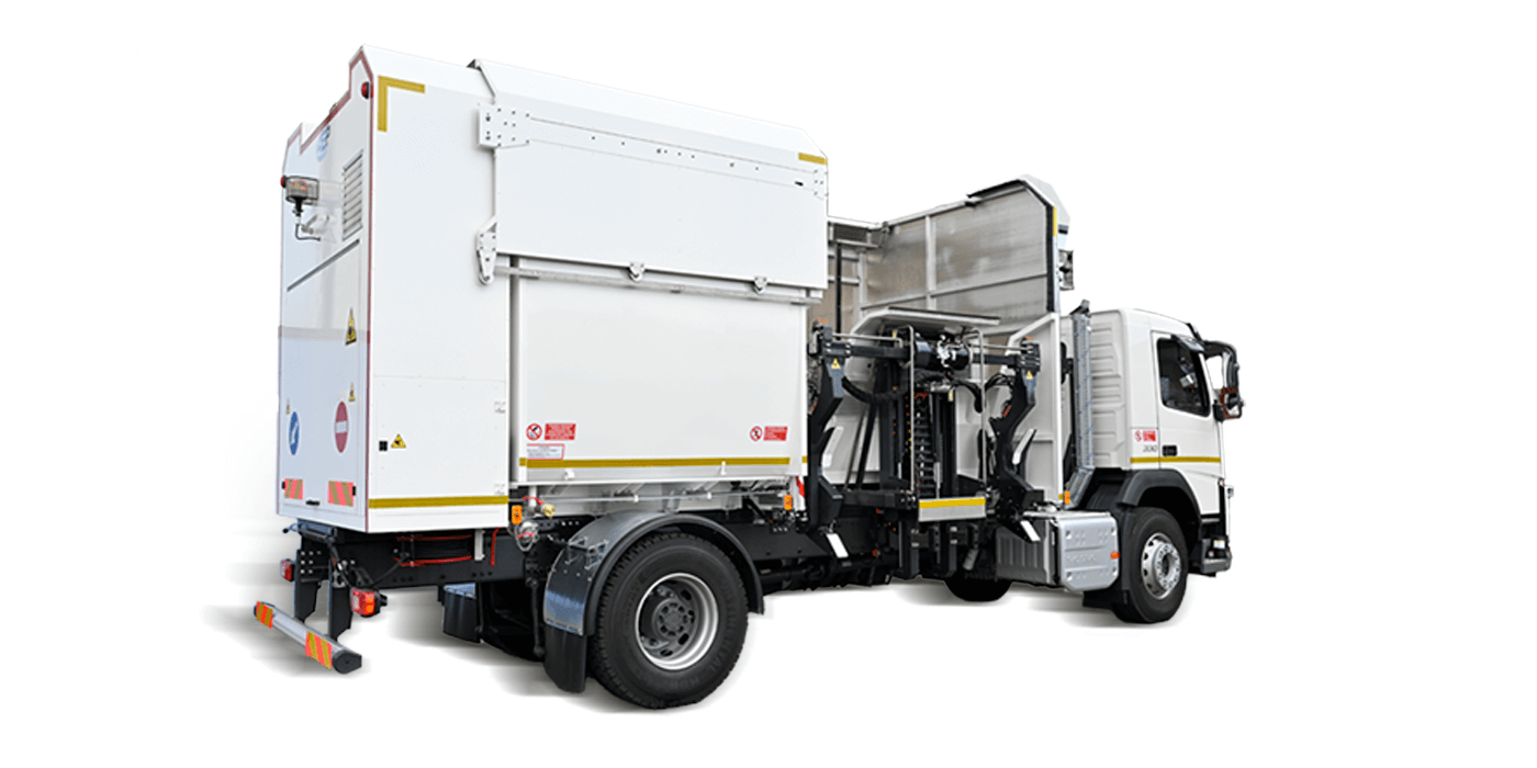 Tecnologia di riciclo dell'acqua su veicolo per pulizia cassonetti